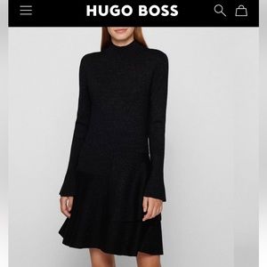 NWT: BOSS by Hugo Boss: Fit-and-Flare Knitted Dress in Sparkly Wool Blend. Sz L.